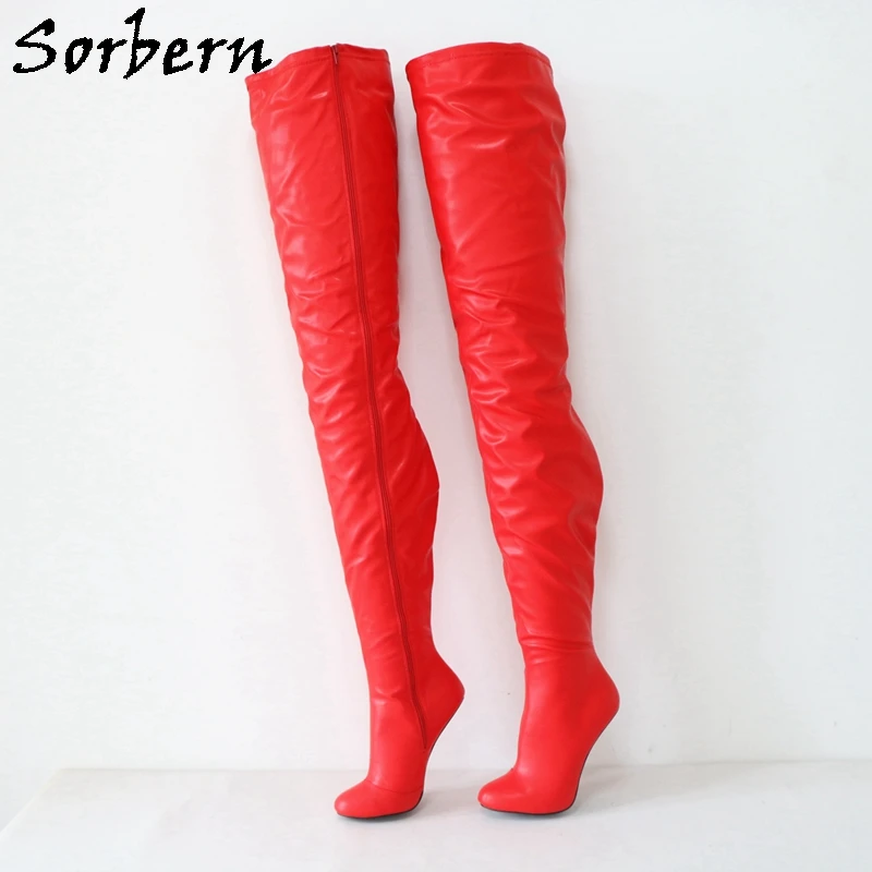 SorbernCustomized97cmSuperLongBootsHeellessZipUpVintageRound