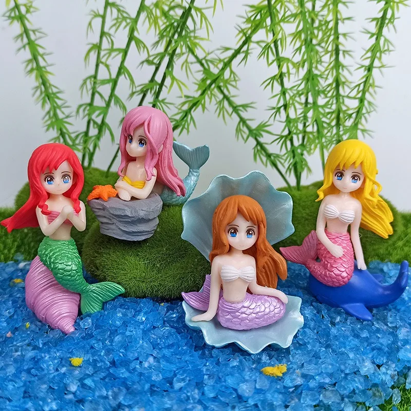 Little Mermaid Miniature Pvc Micro Landscape Figurine Cute Shell Mermaid Ornaments For Cake Diy Fish Tank Aquarium Theme Decor