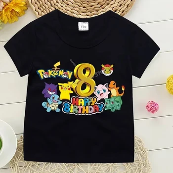 Pikachu Cartoon Printed  Baby Summer Clothes Pokemon Infant Boys Girl Birthday T Shirt  Number Tops Kids Cotton Shirt Toddler 1