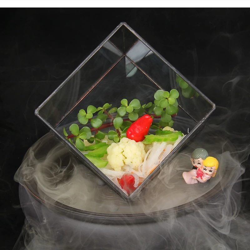 Japanese molecular cuisine artistic conception dishes square glass plates dry ice platters and trays