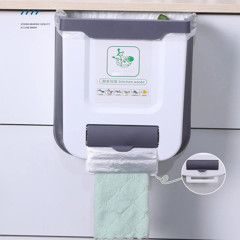Kitchen Foldable Wall Mounted Trash Can Household Cabinet Door Storage Paper Basket Creative Classification Trash Can