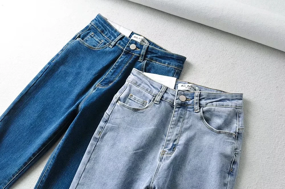 Jenny&Dave England Style Washed Blue Push Up Pencil Jeans Women vintage AA Style High Waist Supper Skinny Jeans Women