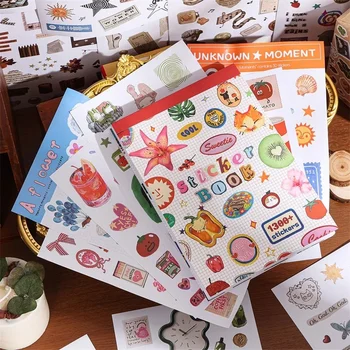 Album di Adesivi Moment Paper per Scrapbooking, 50 Fantasie Diverse con Animali, Piante, Frutta, Materiale Estetico per DIY, Artigianato e Planner