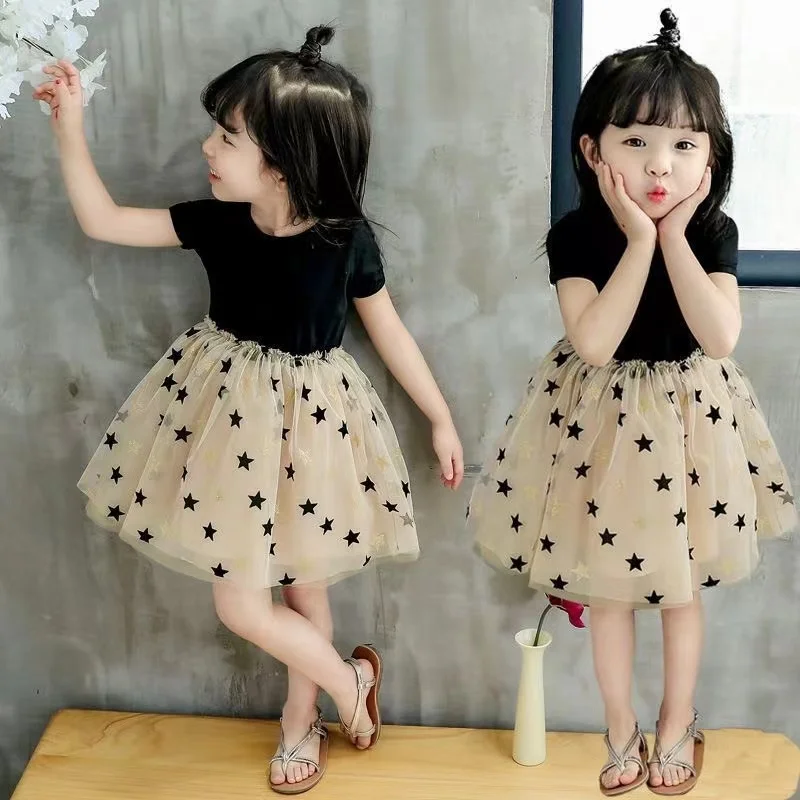 

K43006 Black Dot Toddler Baby Girls Summer Dress performance girls dress party birthday boutique size 3 4 6 8 10 12Years
