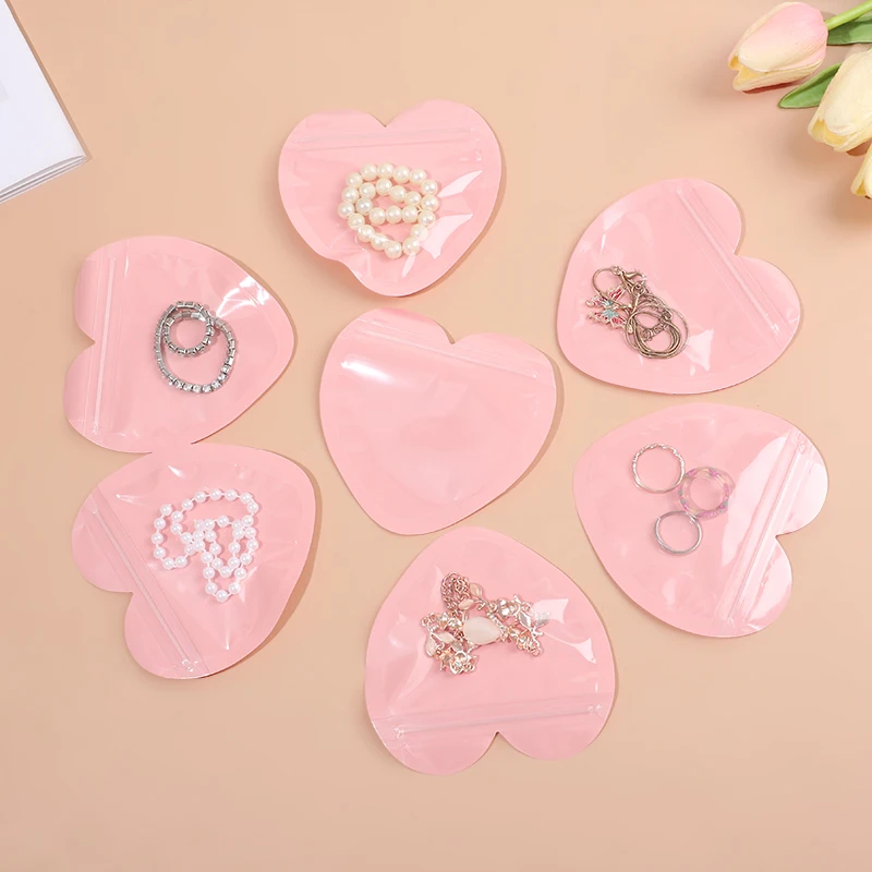 50/10 Stück rosa herzförmige Zip-Lock-Beutel Schmuckbeutel Kunststoff versiegelte Beutel Hochzeit Party Geburtstag Weihnachten Geschenk Verpackungsbeutel – Detail 4