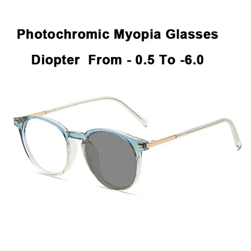 

Retro Simple Photochromic Myopia Glasses New Fashion Translucent Oval Spectacle Frame Color Change Short Sight Glasses Men Women