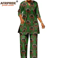 African Clothes for Women V-neck Shirts and Pants 2 Piece Set Ankara Attire Print Outfits Loose Casual Wear Pockets A2226014 2
