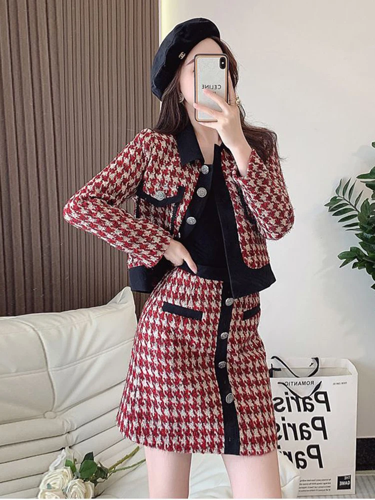 Set Tweed Female 2 Pieces Skirt, Clothing Sets Women Tweed