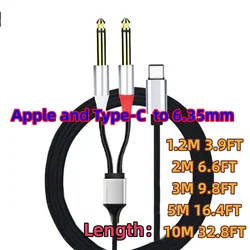 High - Quality Type - C to Dual Channel Amplifier Audio Cable - 2M 6.6FT (Black)