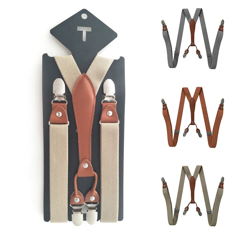 

2023 Fashion Suspenders Men Women Adult Leather Trimmed End Y Back Adjustable Elastic Trouser Braces Strap Belt Wedding Party
