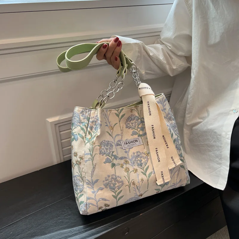 

TRAVEASY 2024 Large Capacity Canvas Top-Handle Bags for Women Fashion Embroidery Female Shoulder Bags Casual Commuter Bag