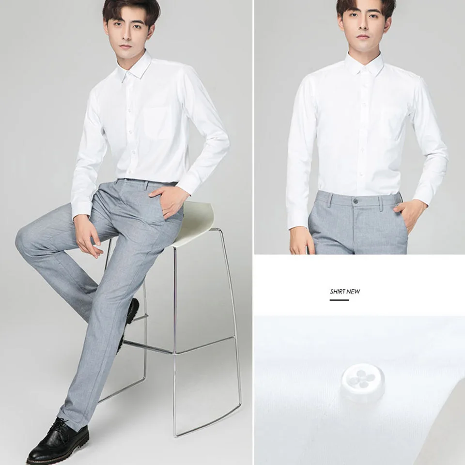 High Quality Men's Long Sleeved White Shirt Autumn And Winter Korean Version Business Casual Cotton Shirt Youth Top Occupation