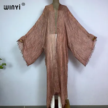 WINYI new high quality comfortable Women Soft Cardigan Loose Dress Party Boho Maxi beach Holiday Swimming Cover up Africa Kimono 1