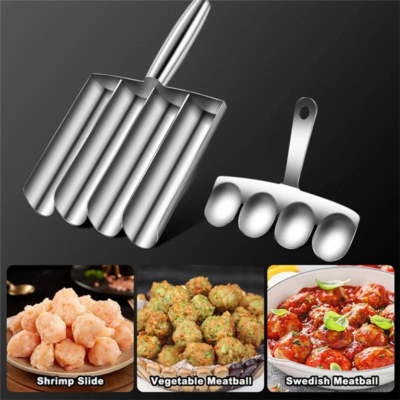 Hot Selling-Meatball Maker+Cutting Spade Multifunction Meatball Scoop Maker Stainless Steel Kitchen Manual Meatball Making Tools