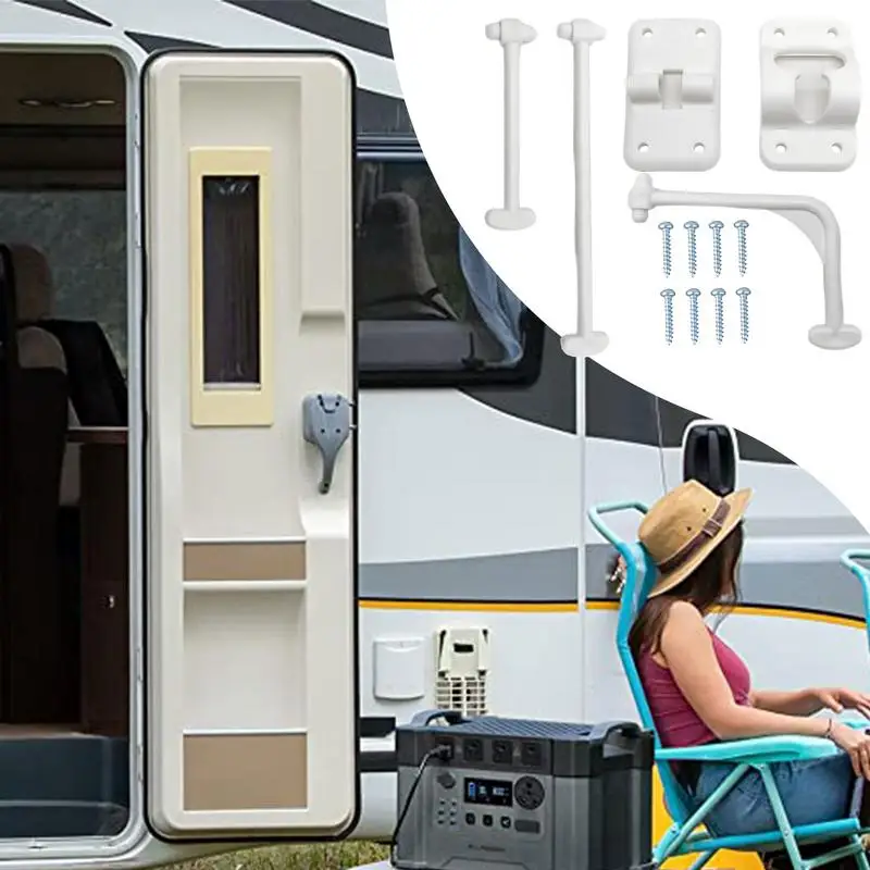 RV Door Retainer Kit RV T-Style Door Holder Catch Entry Door Catch T-Shaped Entrance Latch with Screws Exterior Hold Hook & Keeper Versatile RV