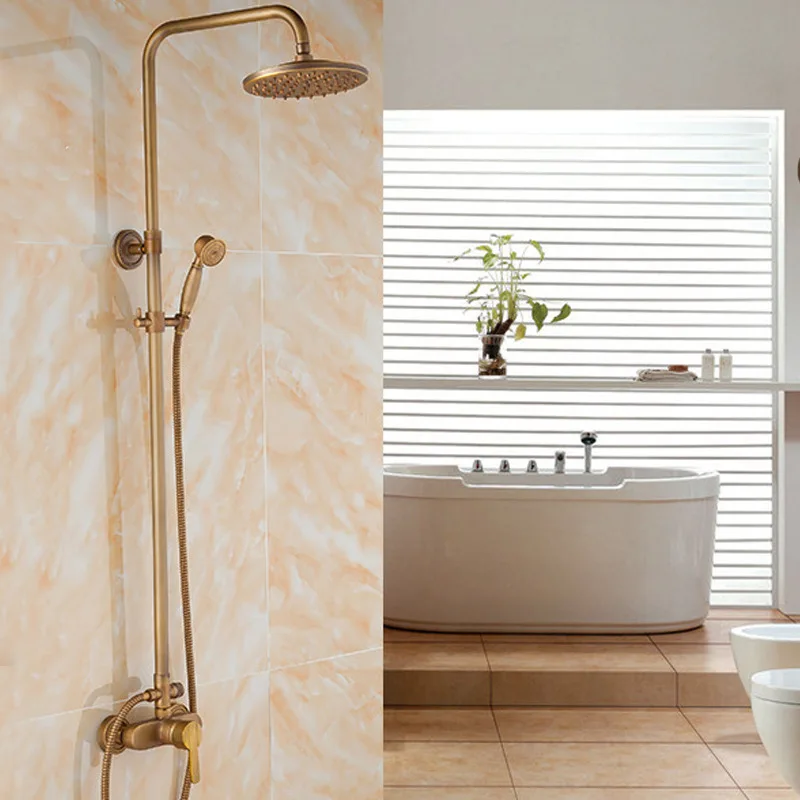 Brass Bathroom Faucet Shower Type Head Antique Brass Faucet Wall Mounted Bathtub Shower Mixer Tap Set Mixer
