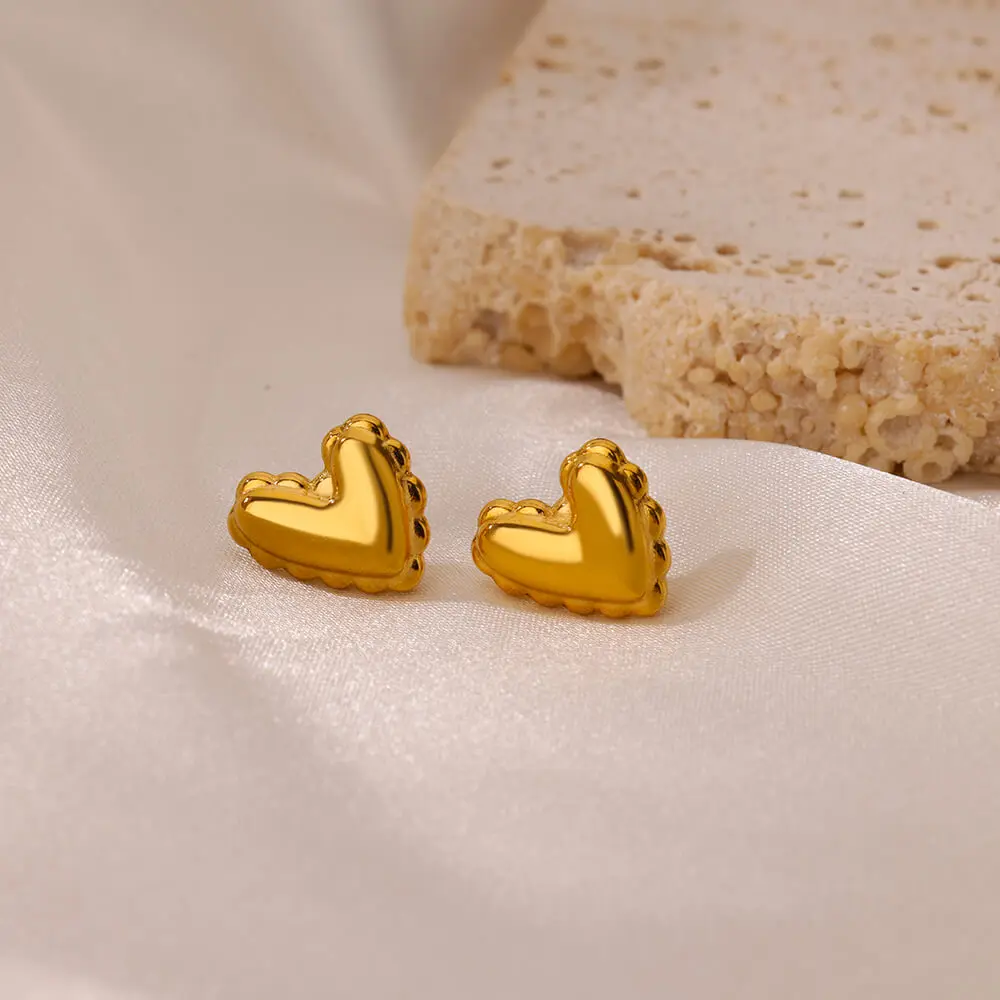 Dot Surround Heart Shape Stud Earrings for Women Gold Color