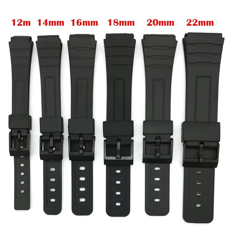 12 14 16 18 20 22mm Silicone Watch Strap for Casio W800H SGW400 F91W F84 F105/108 A158/168 AE1200/1300 Band PU Resin Bracelet