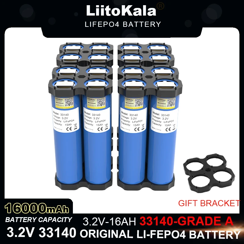 

LiitoKala 3.2V 33140 16Ah lifepo4 Battery Lithium iron phosphate for 4S 12v 8s 24V RV E-scooter power tools batteries +Nickel