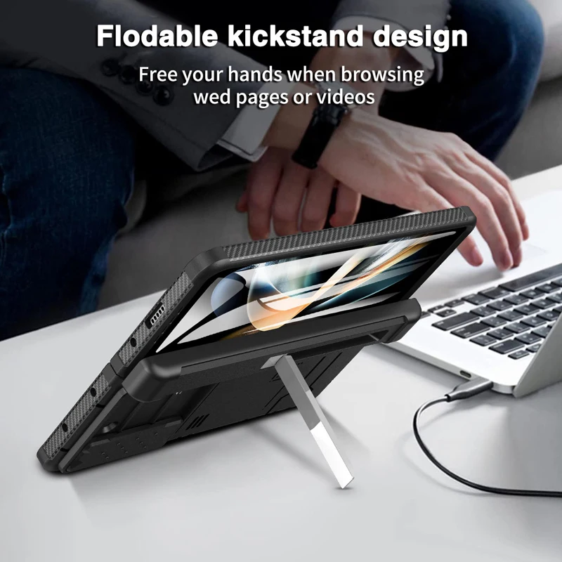 For Samsung Galaxy Z Fold 5 Case GKK Sliding Push Camera Protection Heavy Duty KickStand Cover For Galaxy Z Fold 5 With PET Film