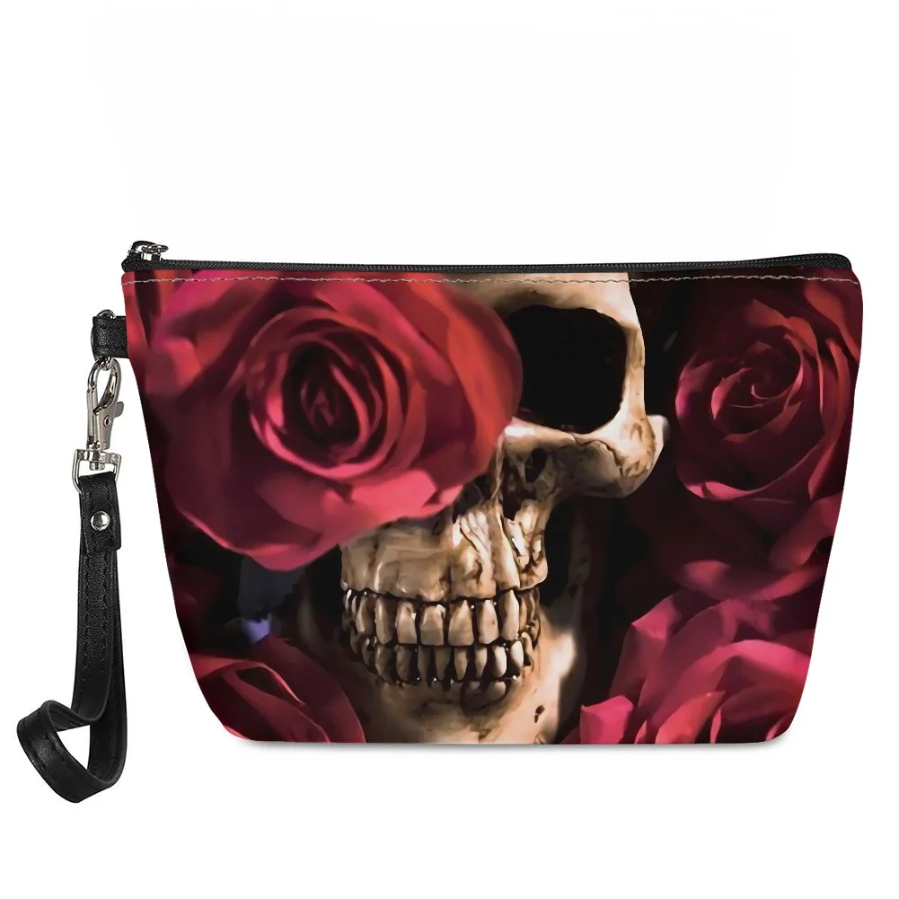 

Noisydesigns PU Bags 2022 Women Rose Skull Flower Prints Lady Makeup Storage Mini Sacs Sac Personnalisable Female Bolsos Clutch
