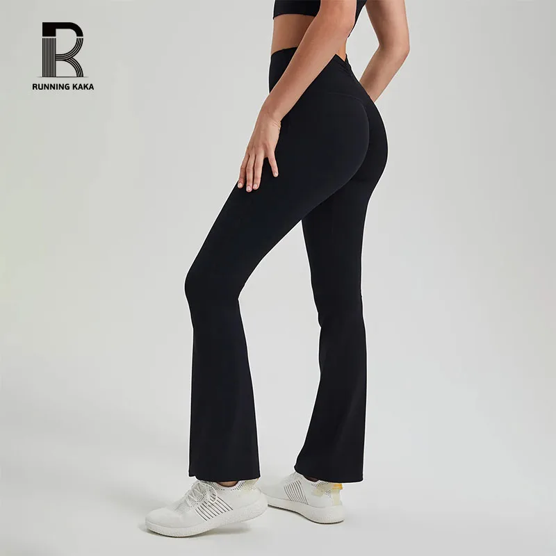 RUNNING KAKA Women Lycra High Waist Hip Lift Anti Curl Edge Nude Feel Breathable Fitness Bell-bottoms  External Wear Yoga Pants