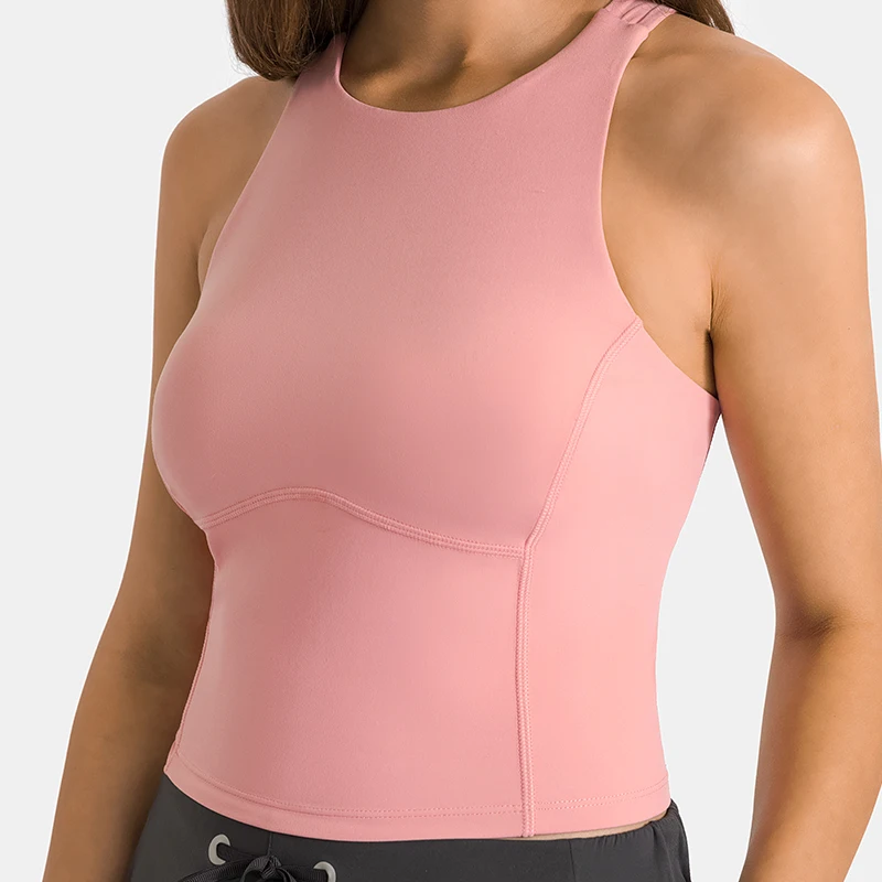 

ABS LOLI High Neck Sports Bra For Women Cross Back Crop Top Full Coverage Push Up Workout Tank Top with Built In Bra