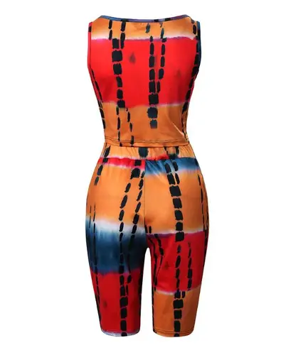 Two Piece Sets Womens Outifits 2023 봄 패션 타이 염료 프린트 민소매 U-넥 크롭 탑 & 캐주얼 하이 웨이스트 반바지 세트, 크롭 탑 5