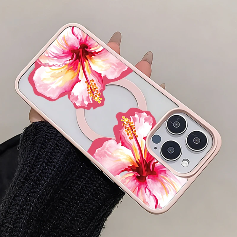 Watercolor Hibiscus Flower Print Magnetic Phone Case Cover