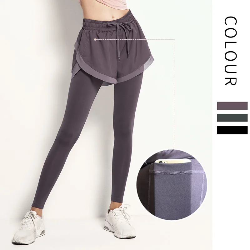 

Fitness Yoga Pants Women Fake Two Pieces Sport Legging Gym Sportswear Push Up Patchwork Crossover High Waist Tight Sports