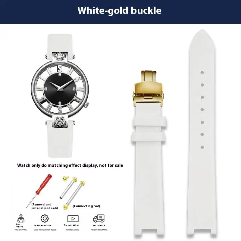 Women's Genuine Leather Cowhide Watchband with Notched 16mm Butterfly Buckle