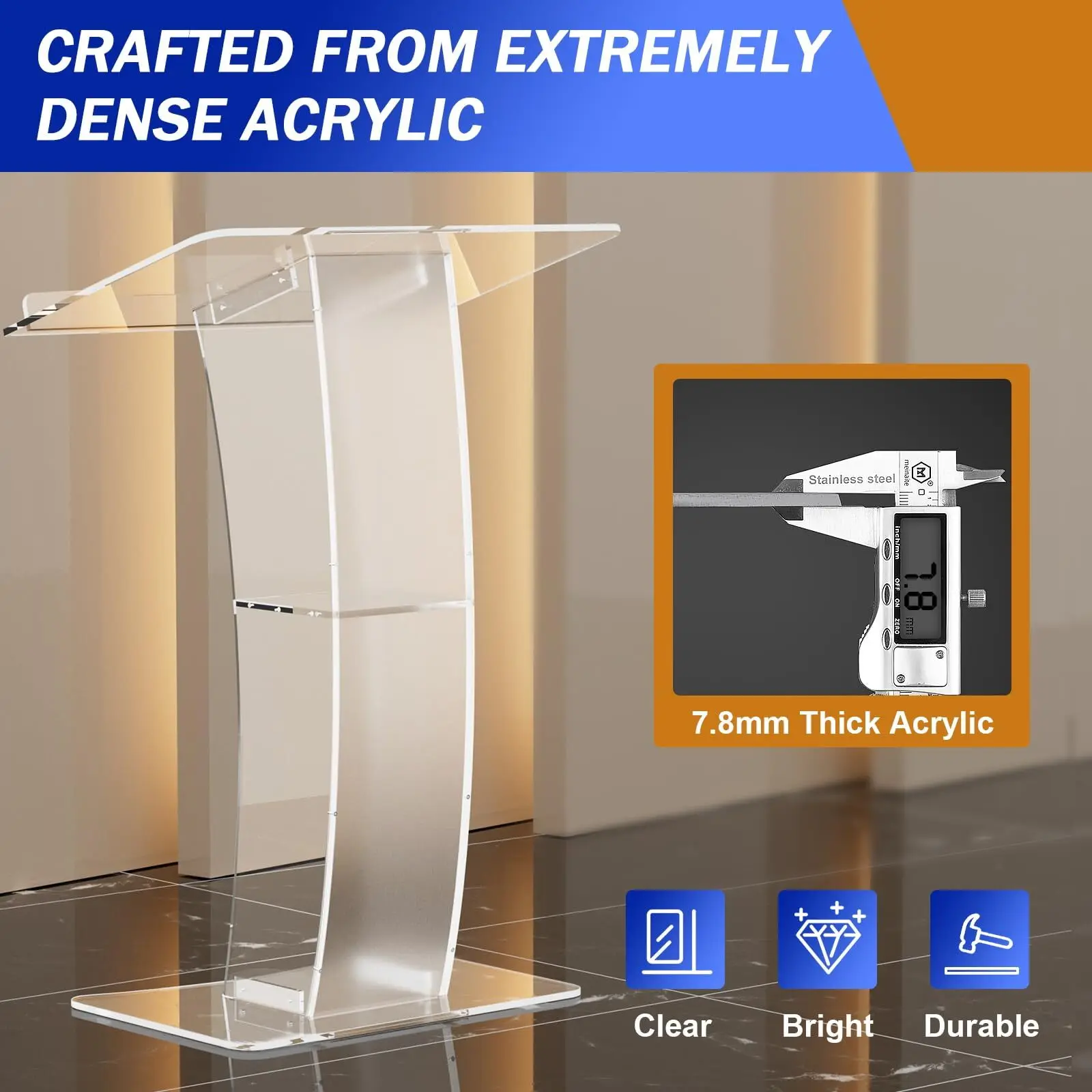 Clear Acrylic Podium Stand Portable Presentation Lectern Podium for for Church Weddings School Reception Stand