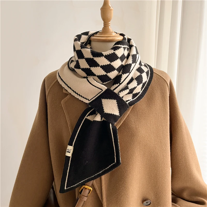 Marke Winter Kaschmir Gestrickte Schal für Frauen Design Drucken Warme Halstuch Bandana Dame Lange Dünne Schals Hals Krawatte_voghion.com