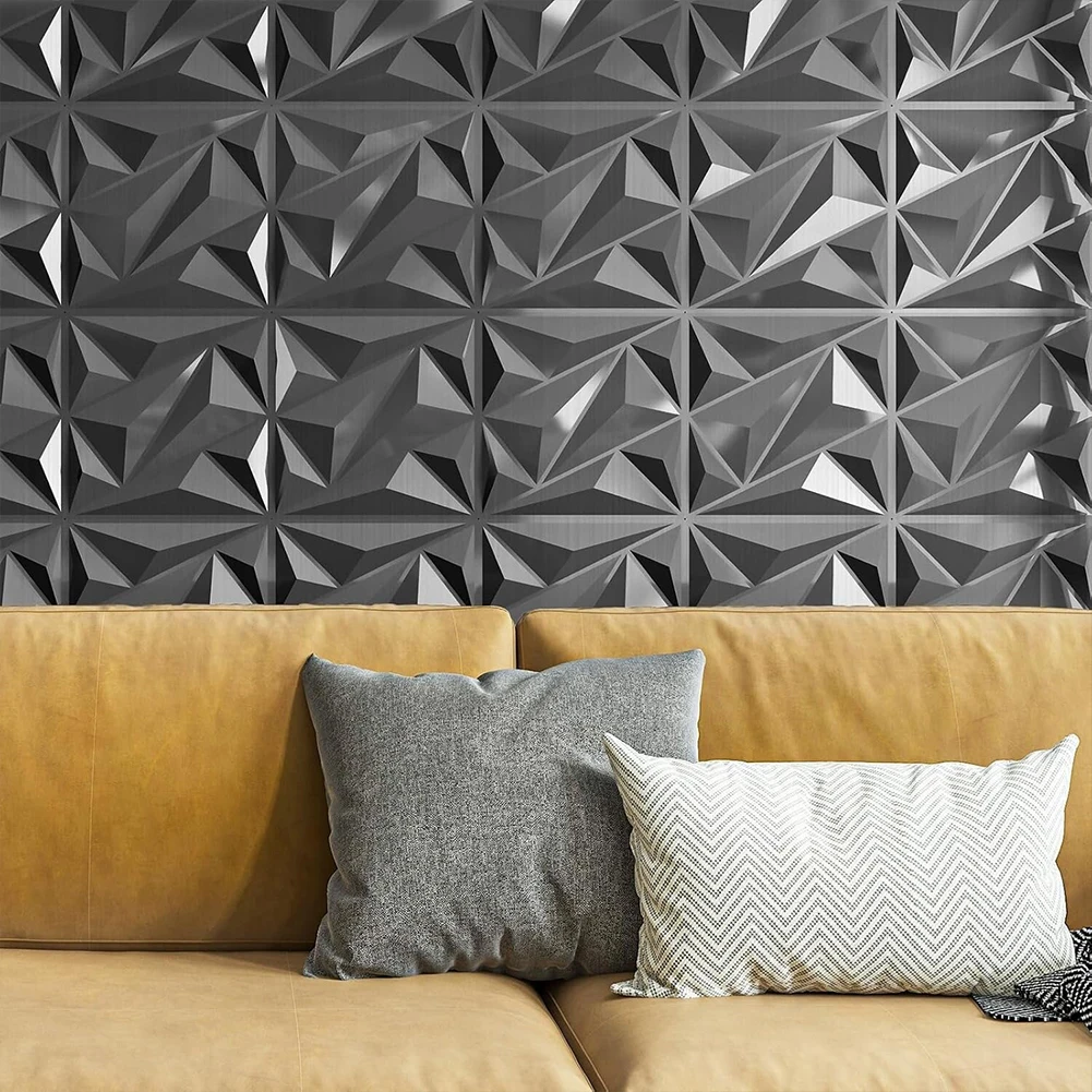 50/100PCS 3D Wall Panel Diamond 30x30cm PVC Accent Textured Wall Panels Black Wall Covering Panels for Interior Wall Decor