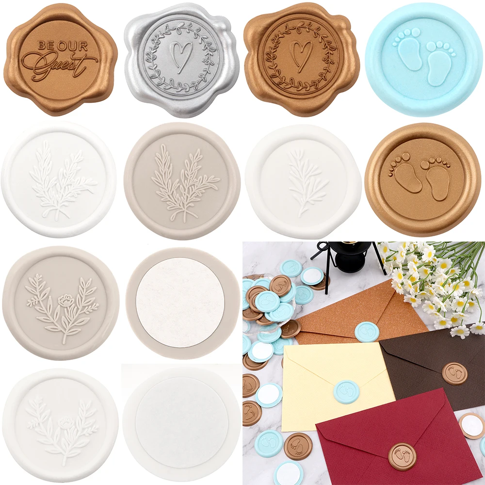 25pcs/set Wax Seal Stickers Embossed Heart Footprint Rosemary Branch Be Our Guest Pattern Self-adhesive Stickers for DIY Cards sealing wax beads seal wax seal wax sticks