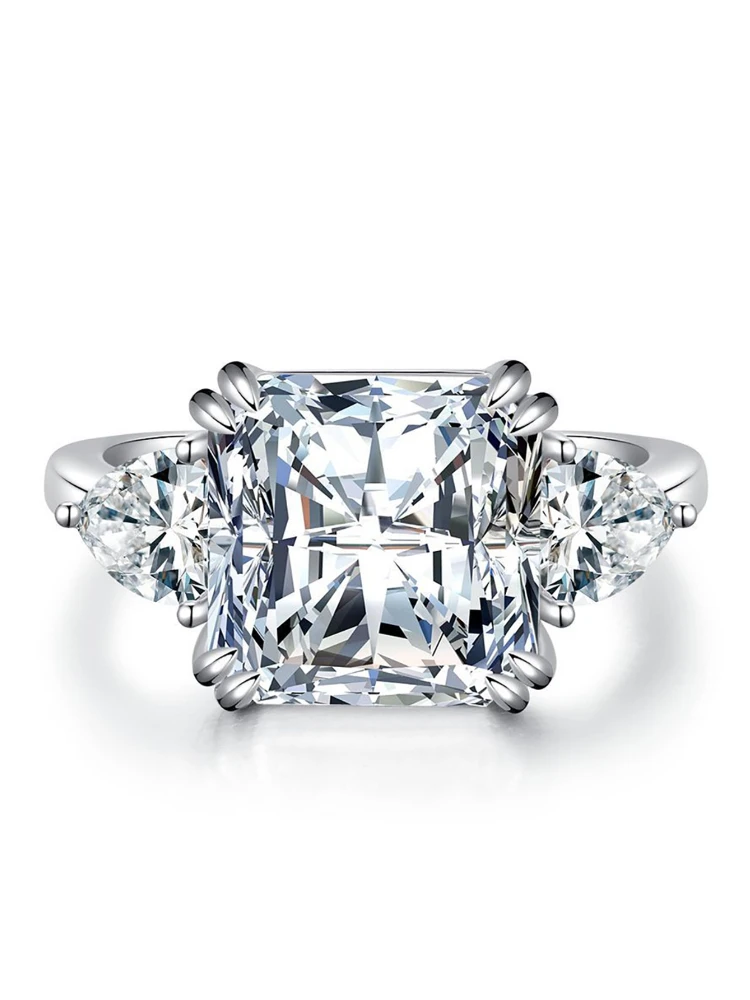 925 Sterling Silber glänzender, modischer, klassischer 5-Karat-Zirkon-Ring für Frauen, Verlobung, Hochzeit, luxuriöser, hochwertiger, edler Schmuck – Detail 8