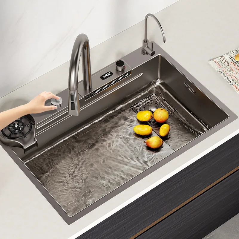 

Ermo Stainless Steel Kitchen Waterfall Household Large Single Slot Manual Vegetable Washing Basin Under The Sink
