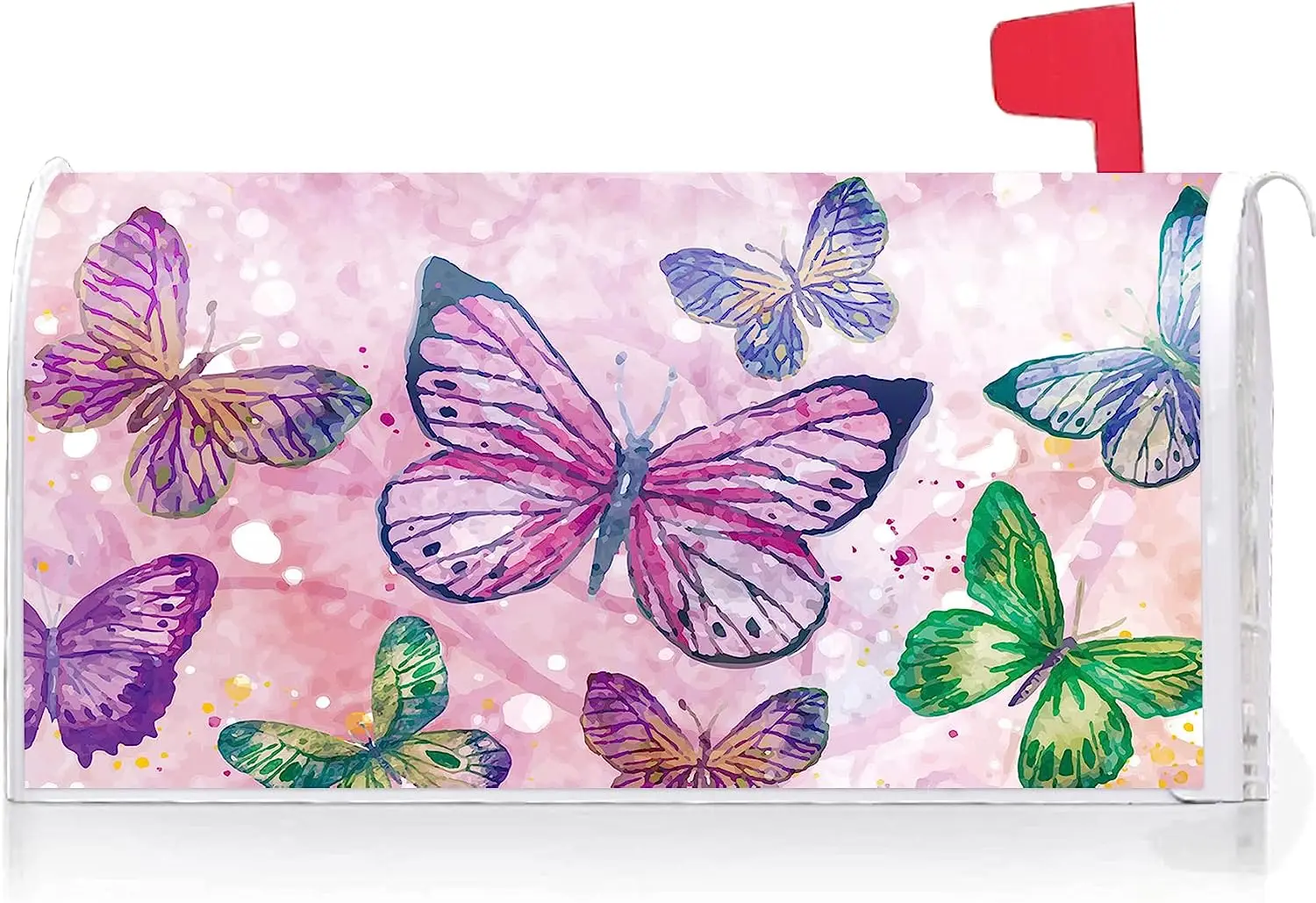 Colorful Butterflies Decoration Mailbox Cover with Magnetic Strip Spring Mailbox Wraps Post Letter Box Cover Standard Size