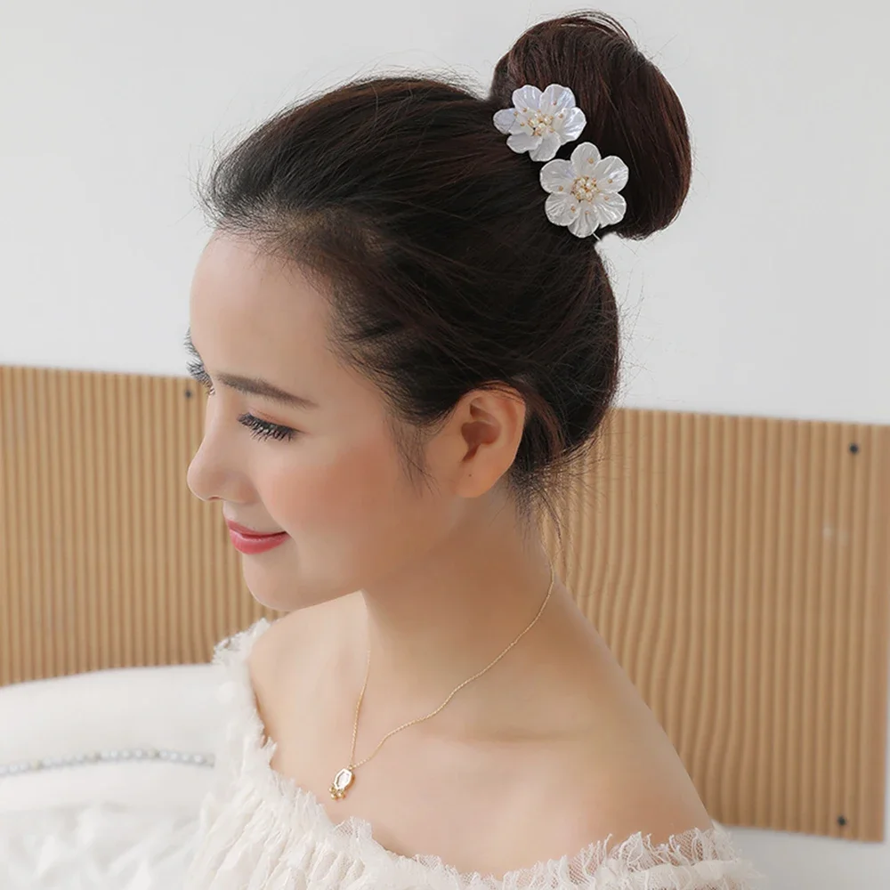Shell Flower Magic Bun Maker Flower Bud Head Bun Maker Bow Pearl Hair Pin Lazy Hair Dish Artifact Women Hair Styling Braiders 5