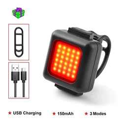 Rechargeable USB Bike Light Set - Front and Rear COB LED Lamps (Tail Light)