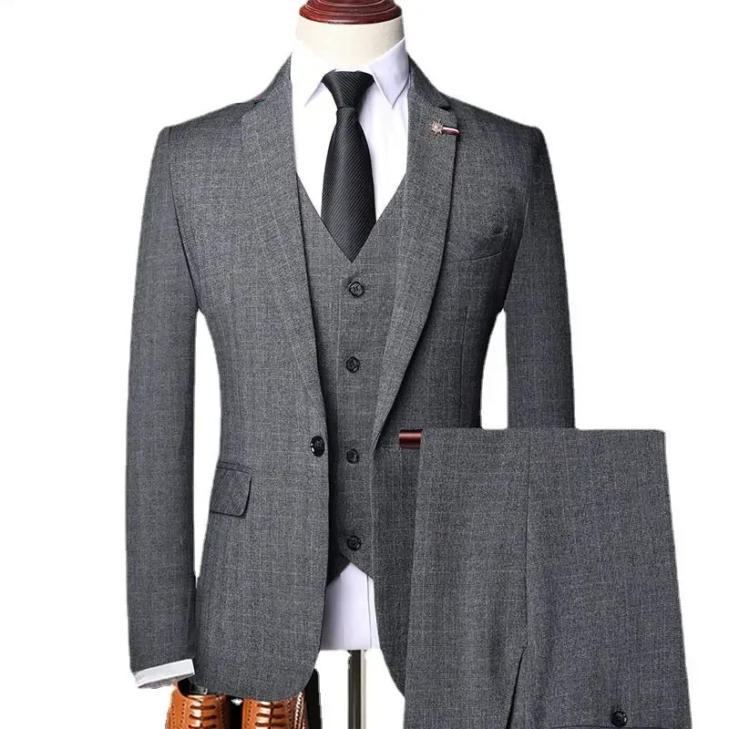 3Pcs Jacket Vest Pants Casual Plaid Retro Business Men's Suit Set Groom Wedding Dress Blazer Waistcoat Trousers