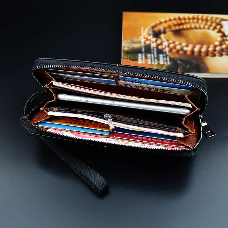 New Men's Wallet Long Zipper Handbag Men's Money Clip Business Casual Large Capacity Soft Leather Wallet Mobile Case 2