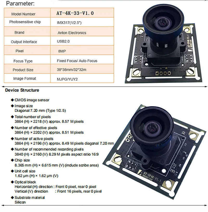 4K 8MP IMX317 cmos USB 카메라 모듈 FF 고정 초점 100도 문서 촬영 USB2.0 무료 드라이브 얼굴 인식 UVC 웹캠