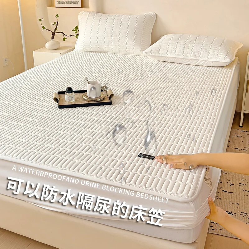 1pcs All Cotton Waterproof Bed Sheet Solid Color Mattress Protective Cover Antibacterial Pure Cotton Dustproof Bedroom Bed Sheet 6