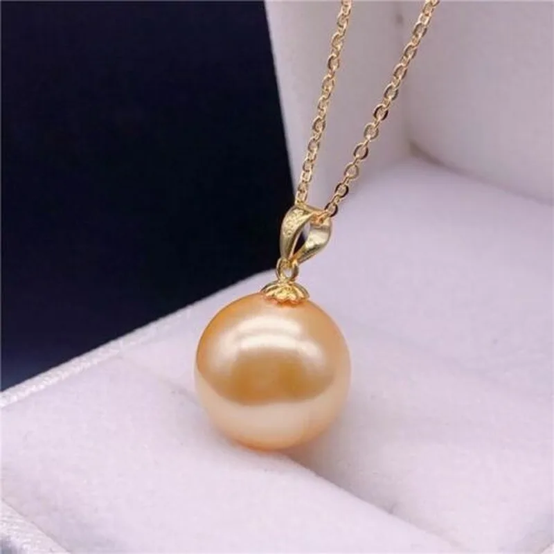 

NATURAL 18"12MM SOUTH SEA GENUINE GOLD PEARL NECKLACE PENDANT 925silver Sterling Silver Necklace
