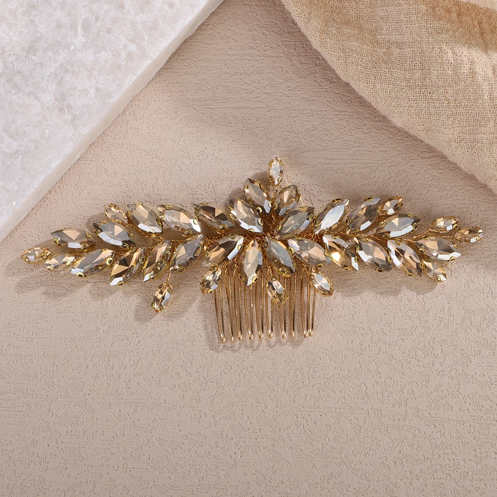 14Color Rhinestone Bridal Hair Comb Silver Green Wedding Hair Accessories Red Blue Headpiece for Women Black Tiaras Ornament