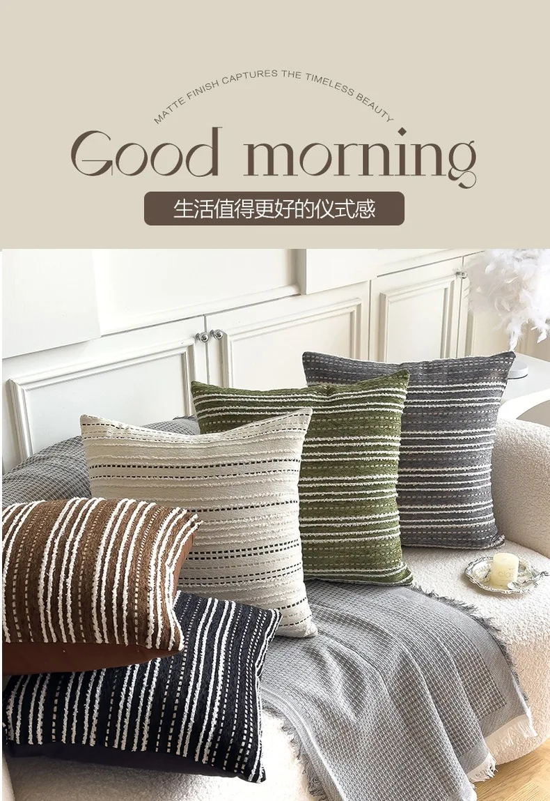 Boho gestreifte, luxuriöse Kissenbezüge aus weichem Chenille, moderne dekorative Kissenhüllen für Sofa, Bett, Wohnzimmer, Heimdekoration – Detail 1