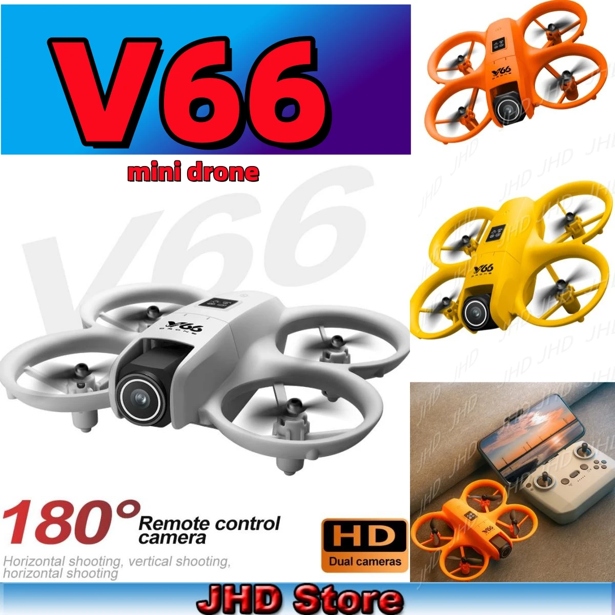 JHD 2025 New V66 Mini Drone 8K Profession HD Wide Angle Camera WiFi FPV RC Dron Height Keep Helicopter Foldable V66 Kids Toy