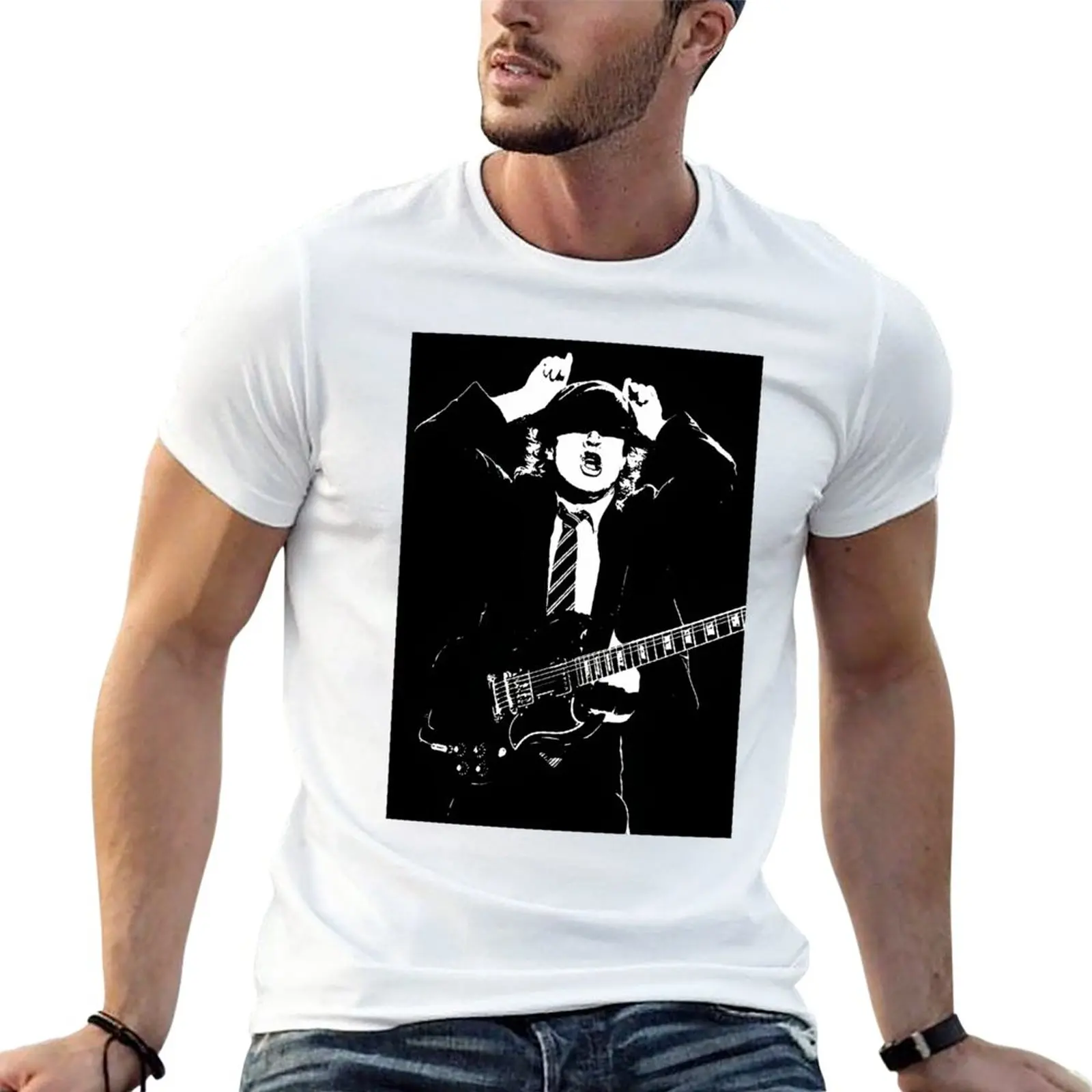 New Shadow Angus Young T-Shirt Vestiti Estetici Magliette Divertenti Abbigliamento Uomo