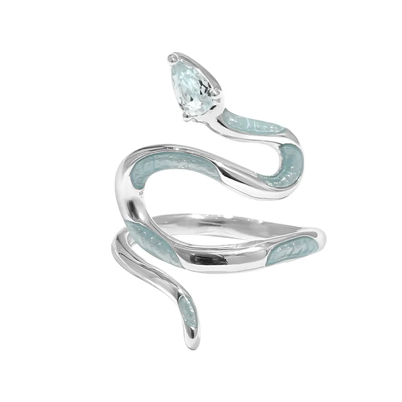 Silver Color Blue Zircon Snake Rings for Women Men 2024 New Trend Creative Ring Statement Party Jewelry Gifts Wholesale